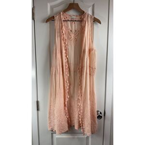 Cato Est. 1946 Women's Pink Boho Embroidered Longline Vest Cardigan Size M